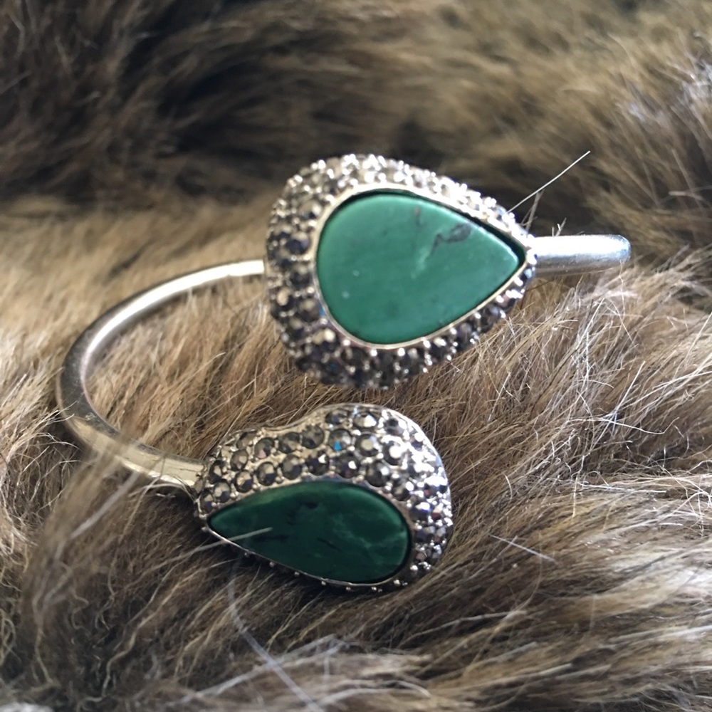 Simulated malachite and marcasite clamp bracelet